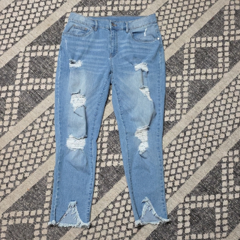 VENUS Blue Skinny Jeans with Distressed Details